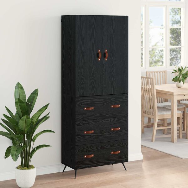vidaXL Highboard Black Oak 69.5 x 34 x 180 cm Engineered Wood