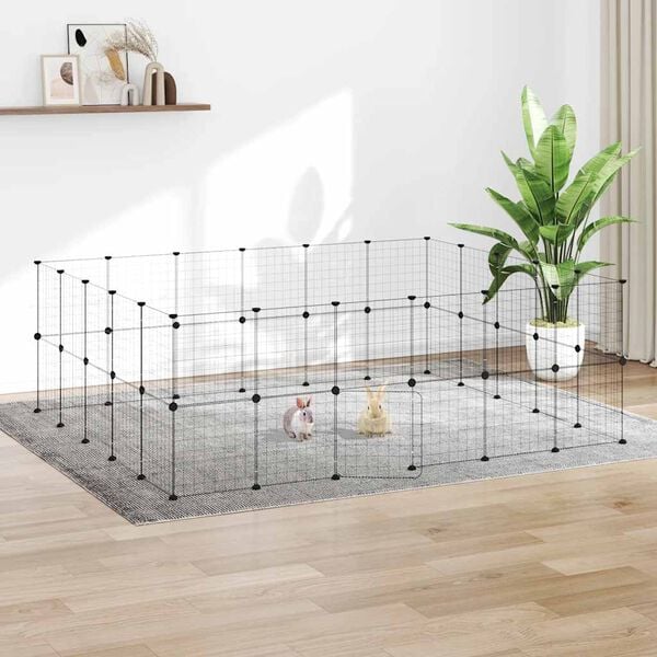 vidaXL 44-Panel Pet Cage with Door Black 35x35 cm Steel