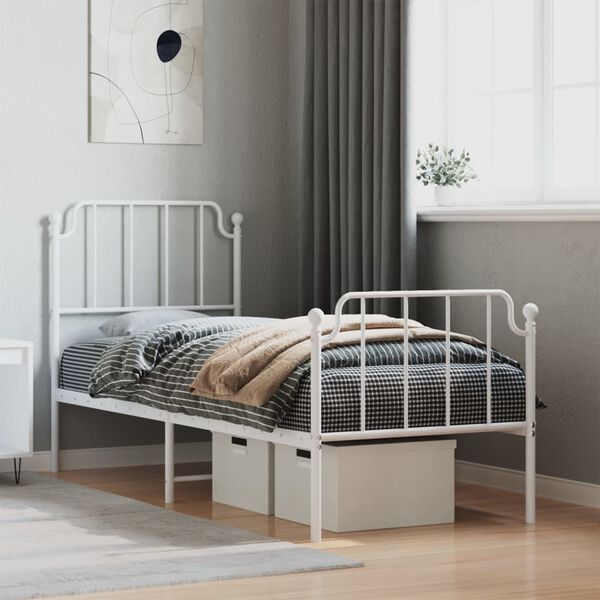 vidaXL Metal Bed Frame without Mattress with Footboard&nbsp;White 75x190cm