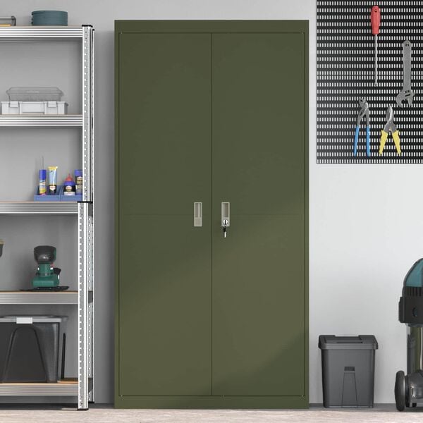 vidaXL Storage Cabinet with Storage 2 pcs Olive Green 90 x 40 x 180 cm
