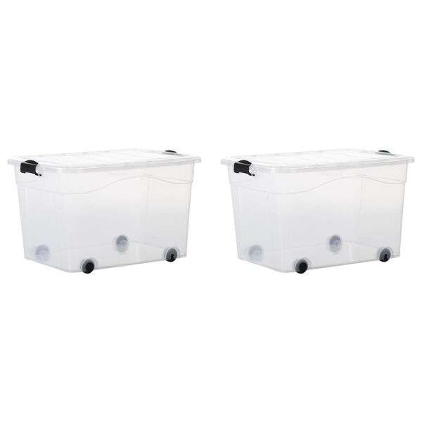 vidaXL Storage Boxes with Wheels & Lids 2 pcs Transparent 100 L
