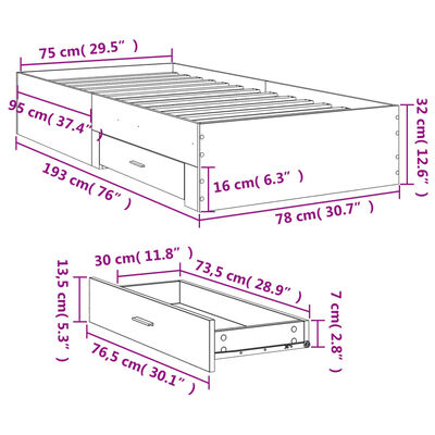 vidaXL Bed Frame with Drawers Black 140x190 cm Engineered Wood