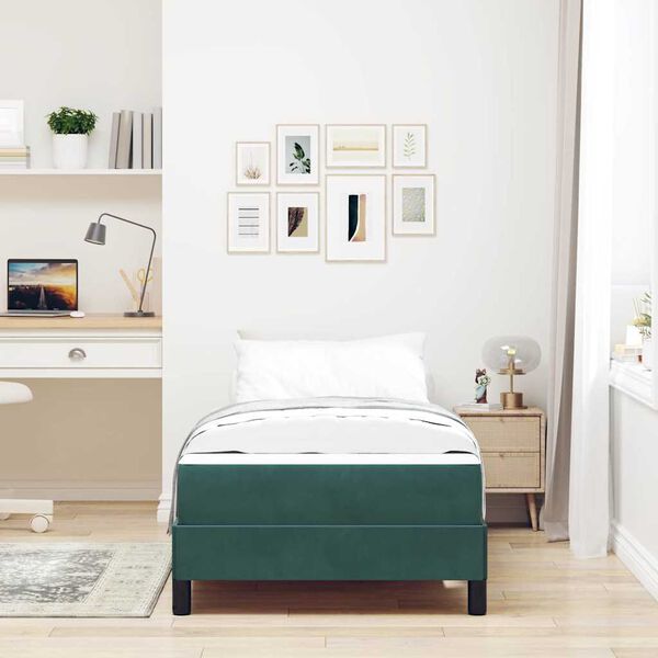 vidaXL Box Spring Bed with Mattress Dark Green 80 x 220 cm Fabric