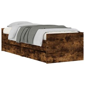 vidaXL Bed Frame with Drawer with Storage Smoked Oak Solid Pine Wood