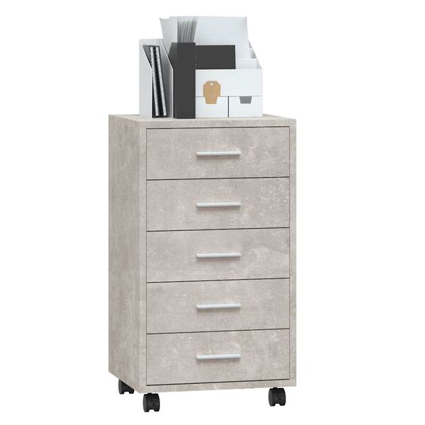 vidaXL Drawer Cabinet with Castors Concrete Grey Engineered Wood