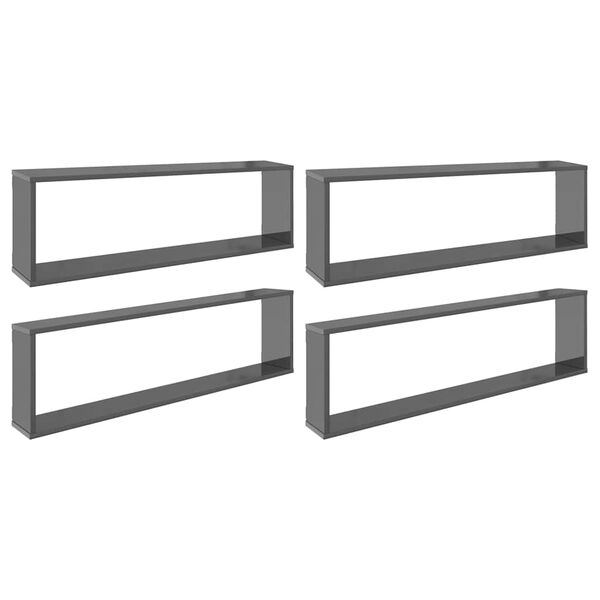 vidaXL Wall Cube Shelf 4 pcs High Gloss Grey 100x15x30 cm Engineered Wood