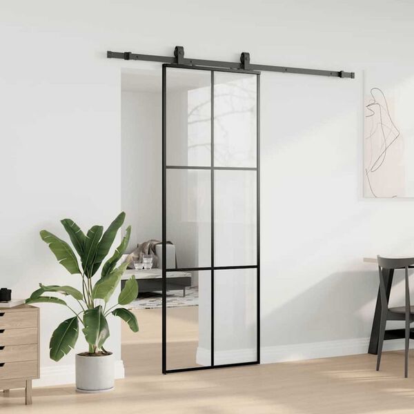 vidaXL Sliding Door with Hardware Set Black 76x205 cm ESG Glass