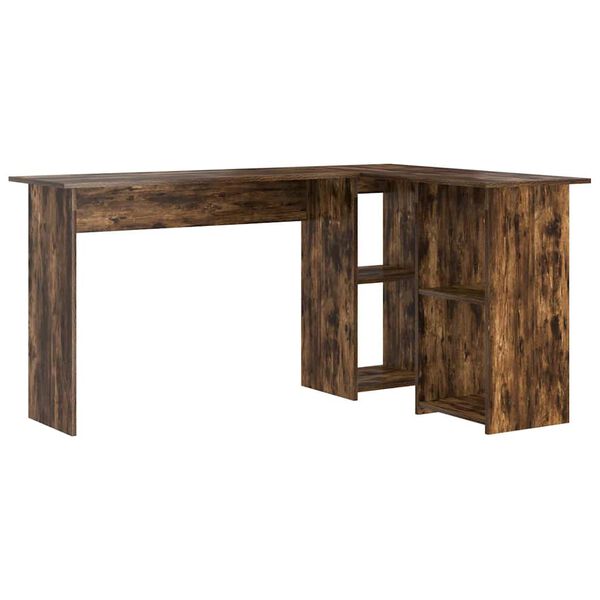 vidaXL Desk with Shelf Smoked Oak 142 x 102 x 73 cm Engineered Wood
