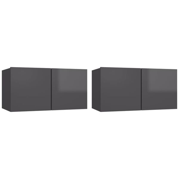 vidaXL Hanging TV Cabinets 2 pcs High Gloss Grey 60x30x30 cm