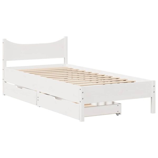 vidaXL Bed Frame with Drawers White 90x200 cm Solid Wood Pine
