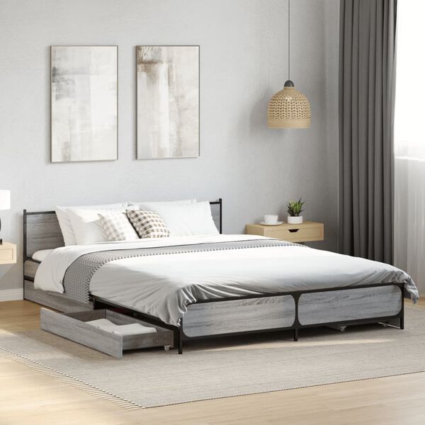 vidaXL Bed Frame with Drawers without Mattress Grey Sonoma 120x200 cm