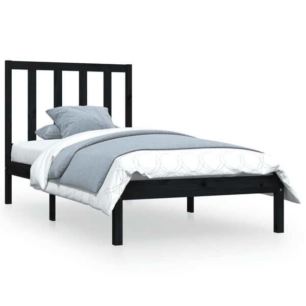 vidaXL Bed Frame without Mattress Black Solid Wood Pine 100x200 cm