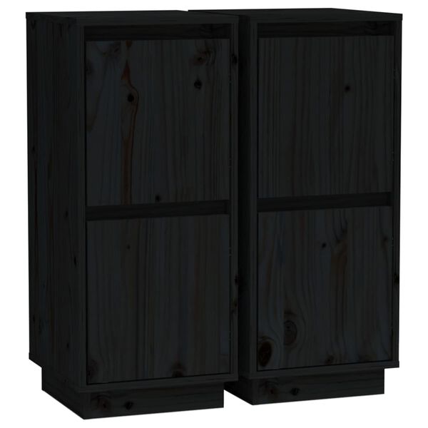 vidaXL Sideboards 2 pcs Black 31.5x34x75 cm Solid Wood Pine