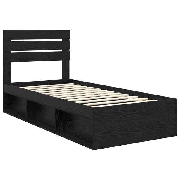 vidaXL Bed Frame with Headboard Black 100 x 200 cm Solid Pine Wood