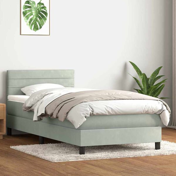 vidaXL Box Spring Bed with Mattress&LED Light Grey 80x210 cm Velvet