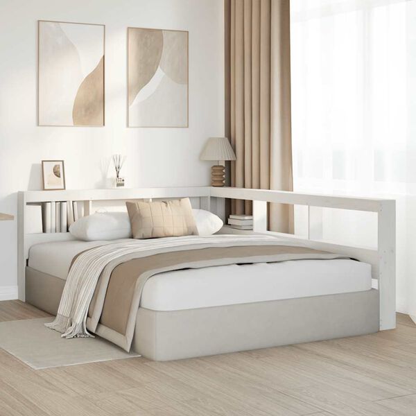 vidaXL Bookcase Headboard L-Shaped White 140 cm Solid Wood Pine