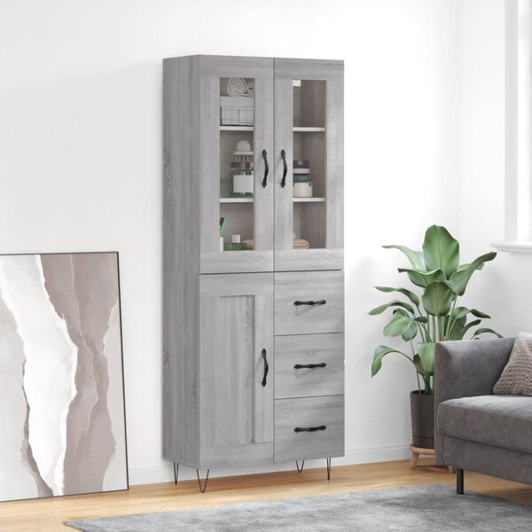 vidaXL Highboard Grey Sonoma 69.5x34x180 cm Engineered Wood