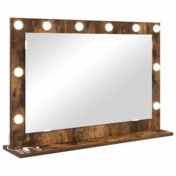 vidaXL Vanity Mirror with LED Strip Lights Smoked Oak 80 x 55 x 18 cm