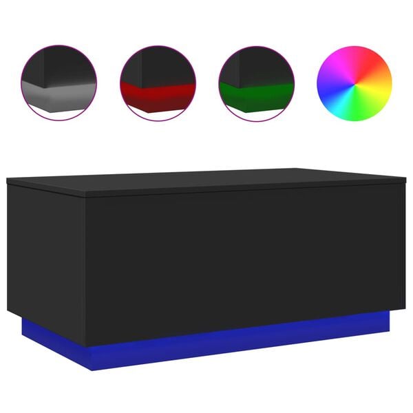 vidaXL Coffee Table with LED Lights Black 90x50x40 cm
