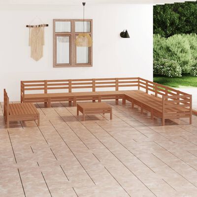vidaXL 12 Piece Garden Lounge Set Solid Wood Pine Honey Brown
