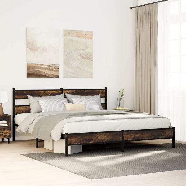 vidaXL Metal Bed Frame without Mattress Smoked Oak 180x200 cm Super King