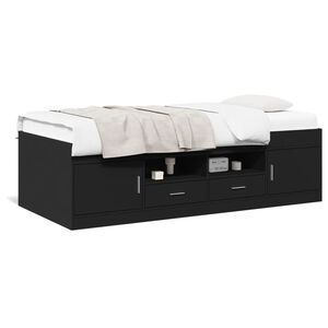 vidaXL Daybed with Drawers without Mattress Black 90x200 cm