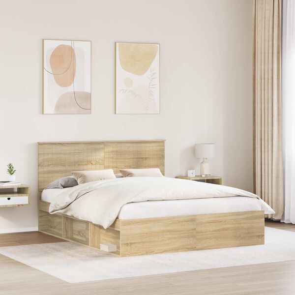 vidaXL Bed Frame with Headboard Sonoma 160 x 200 cm Solid Pine Wood