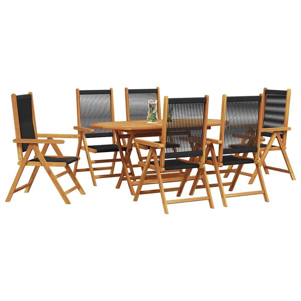vidaXL Garden Dining Set Folding 7 pcs Black Solid Acacia Wood