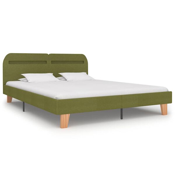 vidaXL Bed Frame with LED without Mattress Green Fabric 150x200 cm King Size