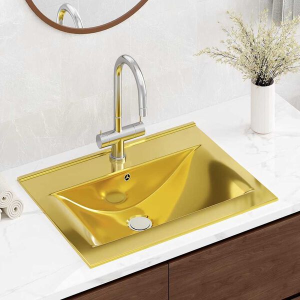 vidaXL Wash Basin with Overflow 60x46x16 cm Ceramic Gold