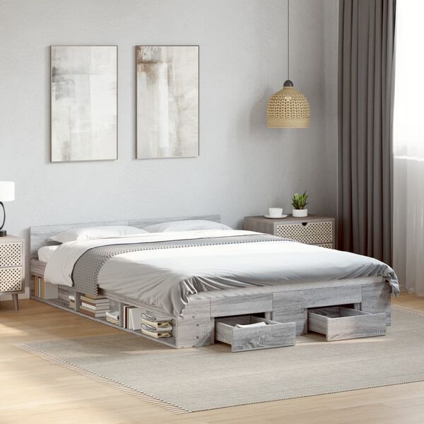 vidaXL Bed Frame with Drawers without Mattress Grey Sonoma 140x190 cm
