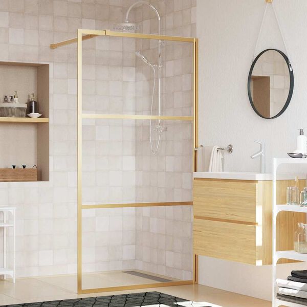 vidaXL Walk-in Shower Wall with Clear ESG Glass Gold 100x195 cm