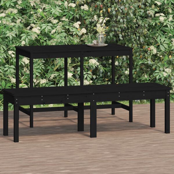 vidaXL 2-Seater Garden Bench Black 159.5x44x45 cm Solid Wood Pine