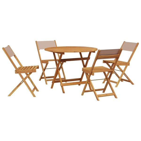 vidaXL 5 Piece Garden Dining Set Taupe Fabric and Solid Wood