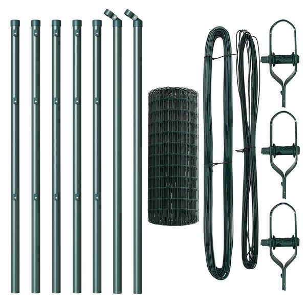 vidaXL Fence with Post Green 0.4 x 10 m Steel and PVC