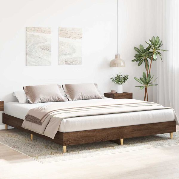 vidaXL Bed Frame No Mattress Brown Oak 200x200 cm Engineered Wood
