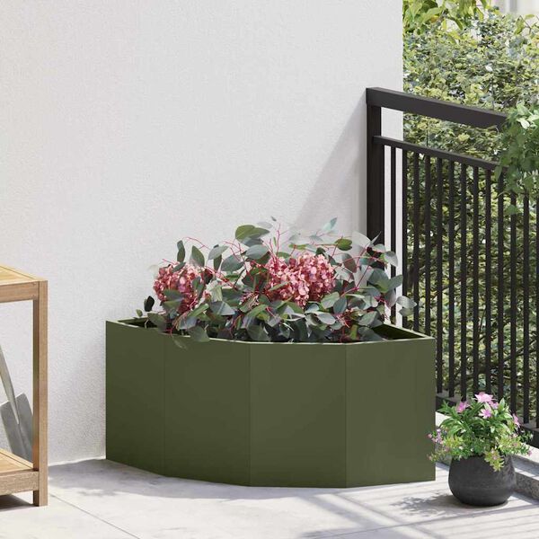 vidaXL Corner Planter Olive green 60 x 60 x 35 cm Steel