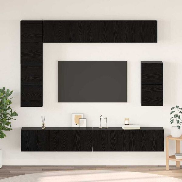 vidaXL TV Cabinet Set Wall-mounted 8 pcs Black Oak Engineered Wood