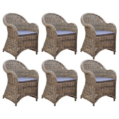 vidaXL Outdoor Chairs 6 pcs with Cushions Natural Rattan