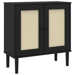 vidaXL Sideboard "SENJA" Rattan Look Black 80x35x80 cm Solid Wood Pine