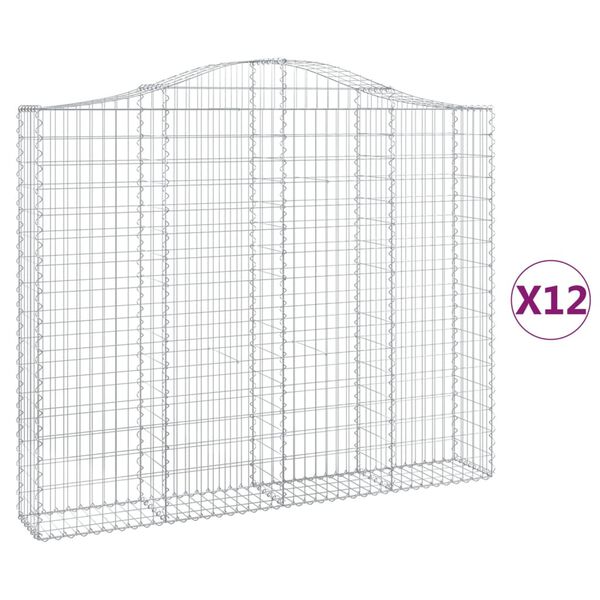 vidaXL Arched Gabion Baskets 12 pcs 200x30x160/180 cm Galvanised Iron