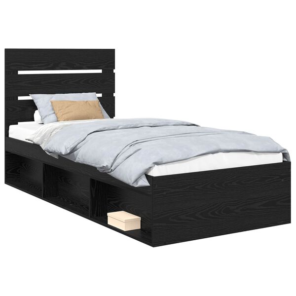 vidaXL Bed Frame with Headboard Black 90 x 200 cm Solid Pine Wood