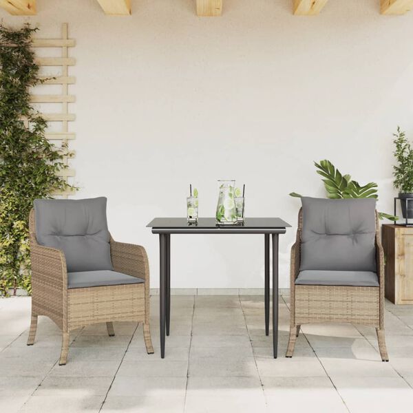 vidaXL 5 Piece Garden Dining Set with Cushions Beige Poly Rattan