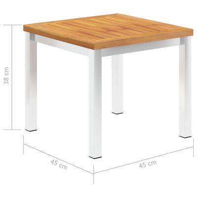 vidaXL Garden Side Table 45x45x38 cm Solid Acacia Wood and Stainless Steel