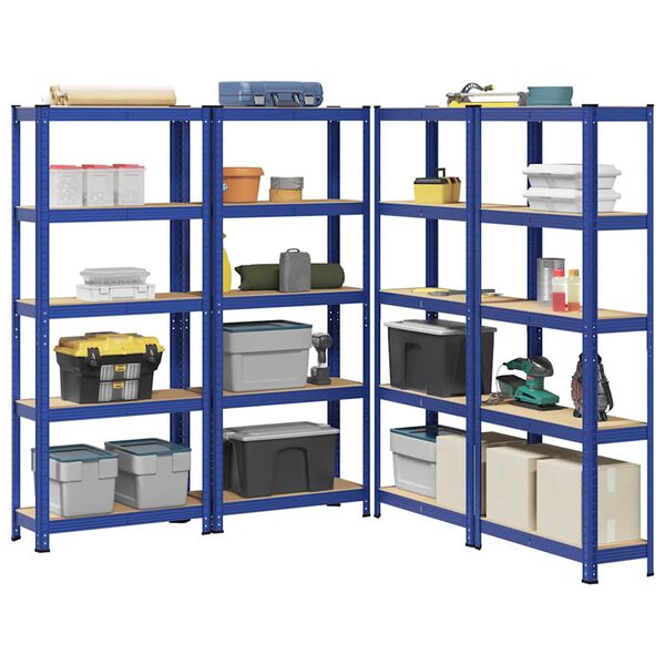 vidaXL 5-Layer Storage Shelves 4 pcs Blue Steel&Engineered Wood