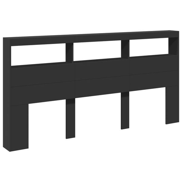 vidaXL Headboard Cabinet with LED Black 200x17x102 cm