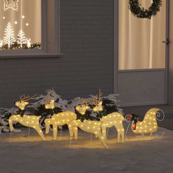 vidaXL LED Reindeers 5 pcs Gold Fabric