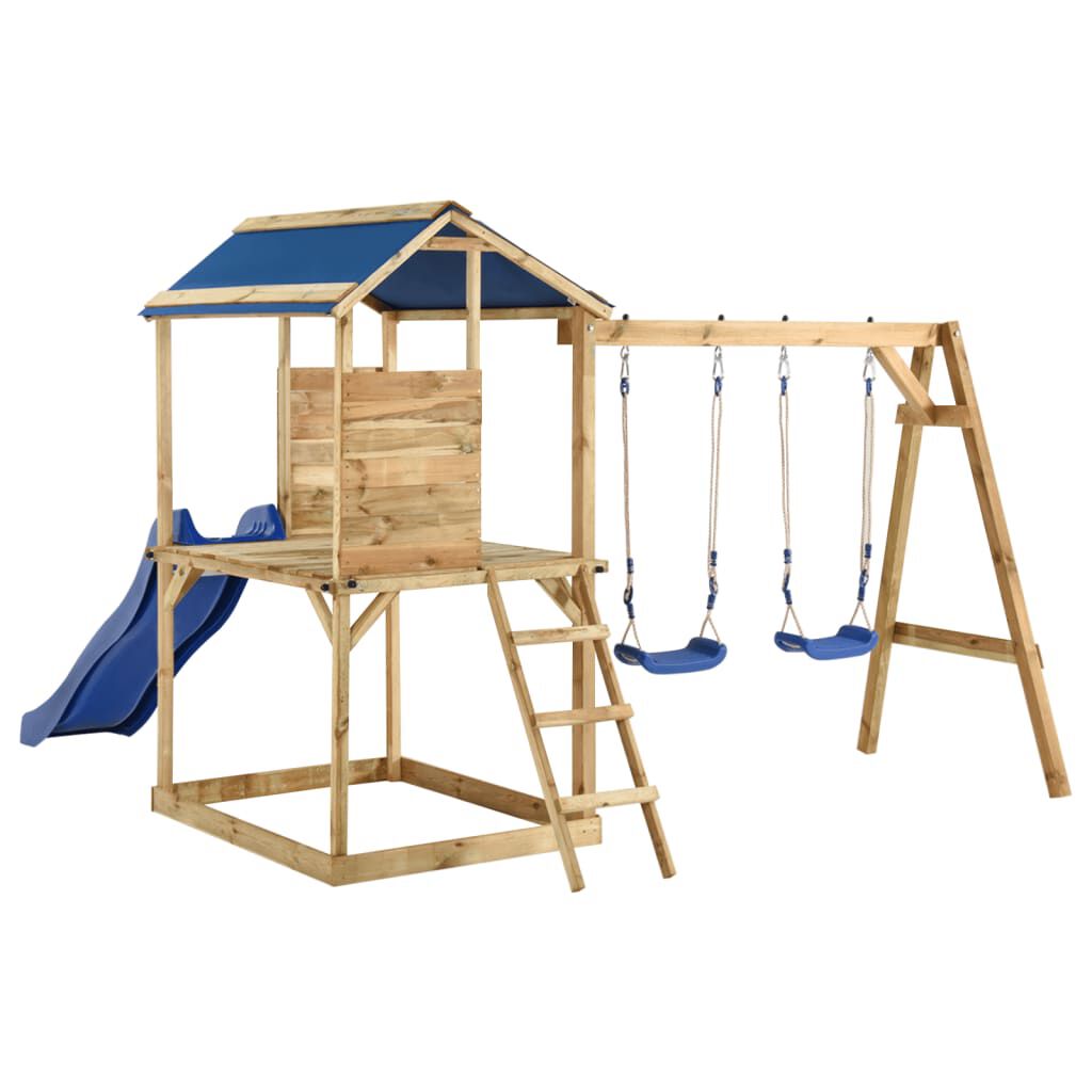 vidaXL Playhouse Set with Ladder Slide and Swings 480x440x294cm Wood Kids Fun 