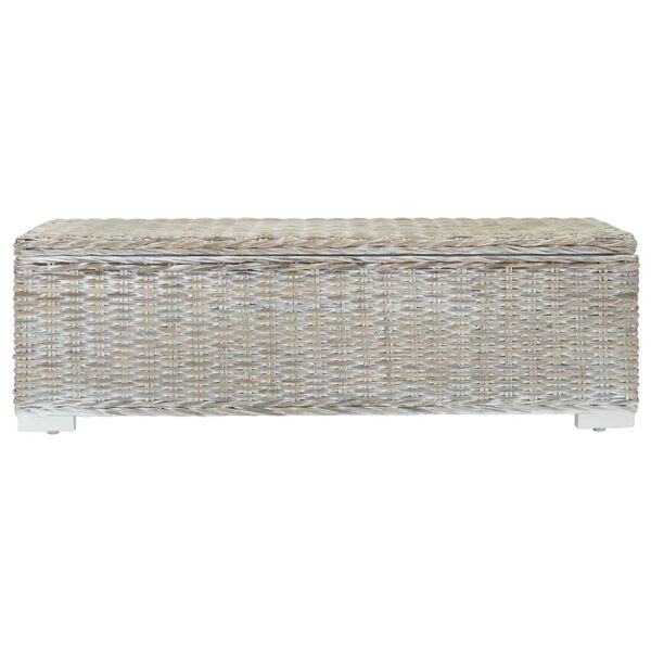 vidaXL Storage Box White 110 cm Natural Kubu Rattan & Solid Wood Mahogany
