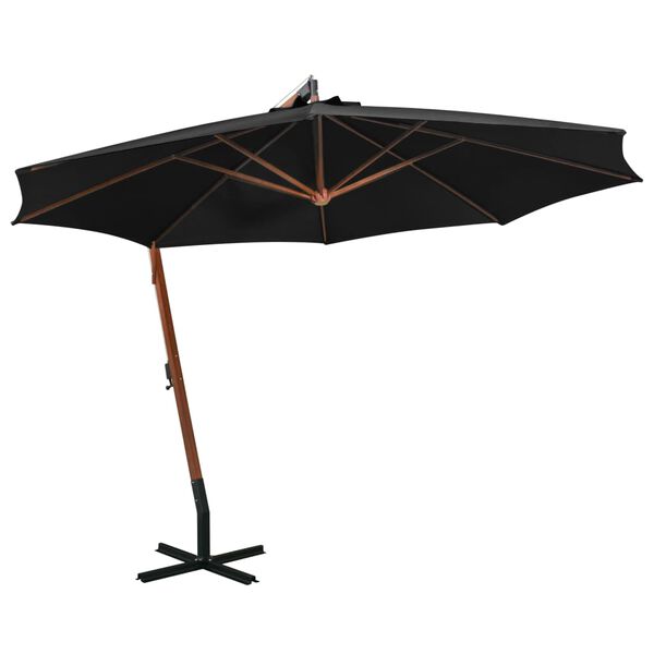 vidaXL Hanging Garden Parasol with Pole Black 3.5x2.9 m Solid Fir Wood